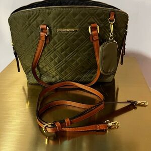 Steve Madden Olive Green Quilted Tote Bag Zip Pocket WithCoin Purse NWOT